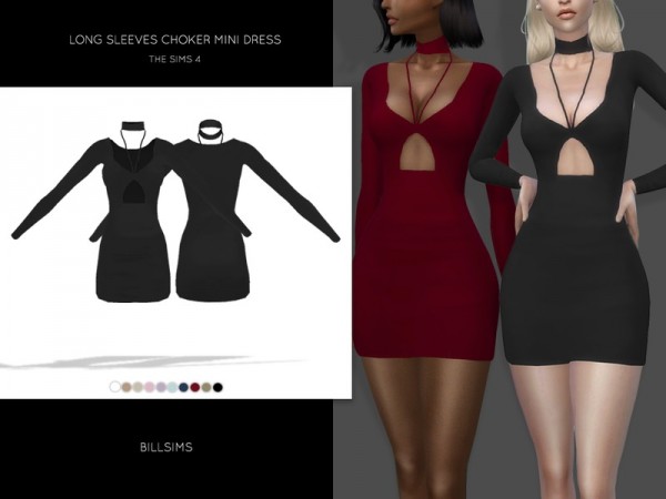  The Sims Resource: Long Sleeves Choker Mini Dress by Bill Sims