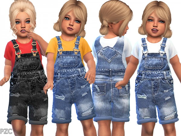 The Sims Resource: Denim Ripped Overall For Toddlers by Pinkzombiecupcakes