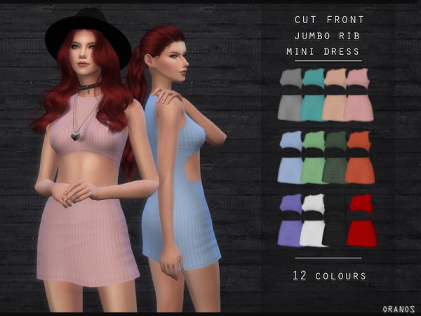  The Sims Resource: Cut Front Jumbo Rib Mini Dress by OranosTR