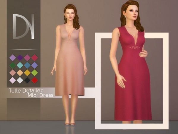  The Sims Resource: Tulle Detailed Midi Dress by DarkNighTt