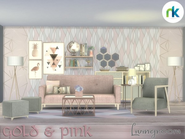  The Sims Resource: Gold and Pink Livingroom by nikadema