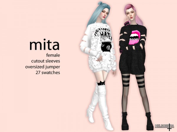  The Sims Resource: MITA   Cutout Sleeves and Oversized Top by Helsoseira
