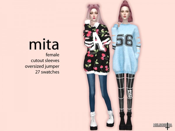  The Sims Resource: MITA   Cutout Sleeves and Oversized Top by Helsoseira