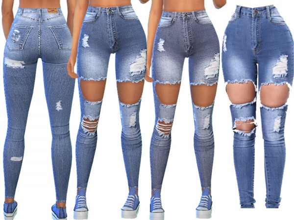  The Sims Resource: Distressed Skinny Medium Blue Denim Jeans by Pinkzombiecupcakes