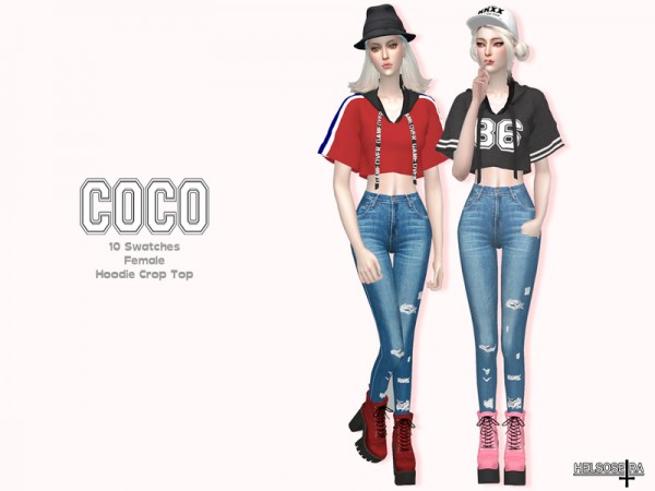  The Sims Resource: COCO Hoodie Crop Top by Helsoseira