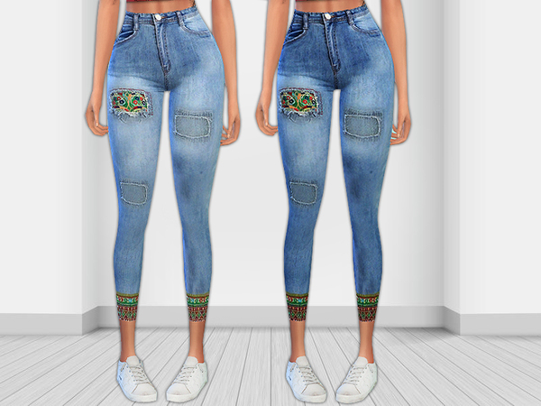  The Sims Resource: Designer Ethnic Patch Jeans by Saliwa