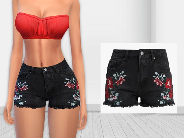  The Sims Resource: Even Odd Denim Floral Shorts by Saliwa