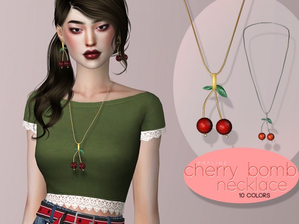  The Sims Resource: Cherry Bomb Necklace by Pralinesims