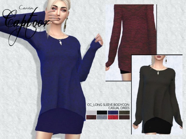  The Sims Resource: Long Sleeve Bodycon Casual Drees by carvin captoor