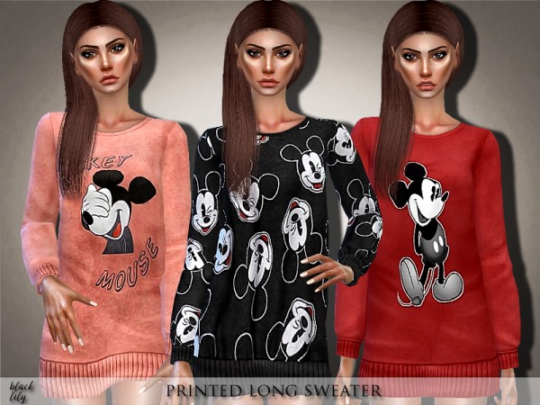  The Sims Resource: Printed Long Sweater by Black Lily