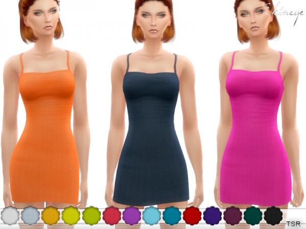  The Sims Resource: Ribbed Spaghetti Strap Dress by ekinege
