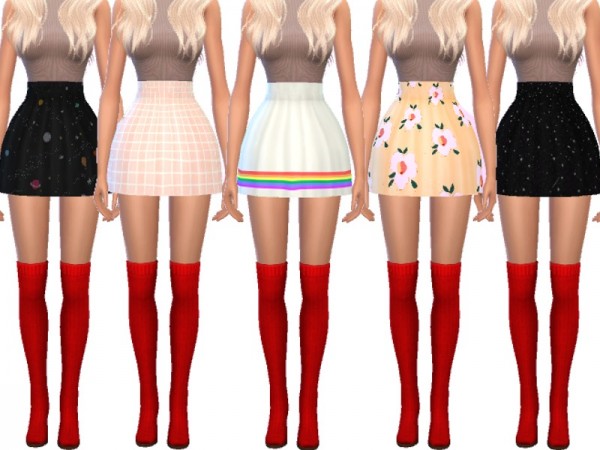  The Sims Resource: High Waisted Skater Skirts by Wicked Kittie
