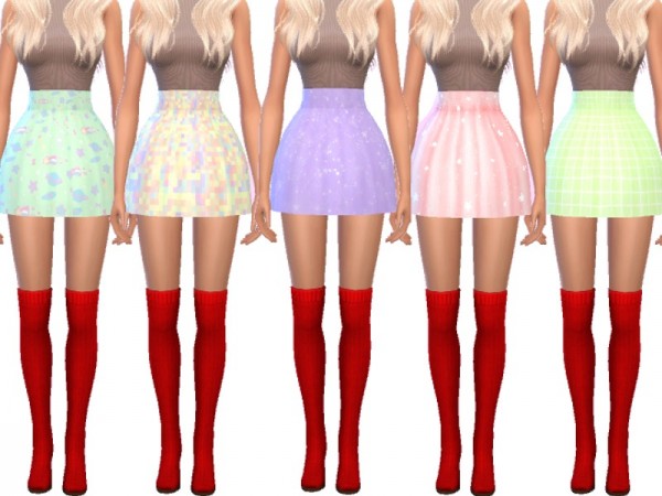  The Sims Resource: High Waisted Skater Skirts by Wicked Kittie