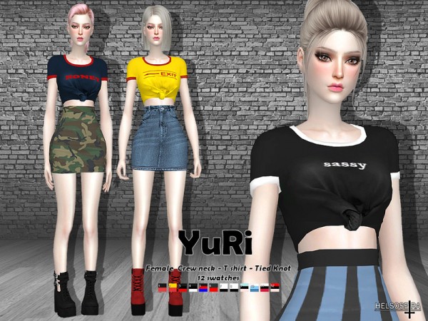  The Sims Resource: YURI   Knotted crop T Shirt by Helsoseira