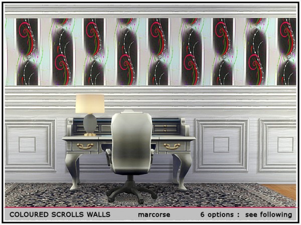  The Sims Resource: Coloured Scrolls Walls by marcorse
