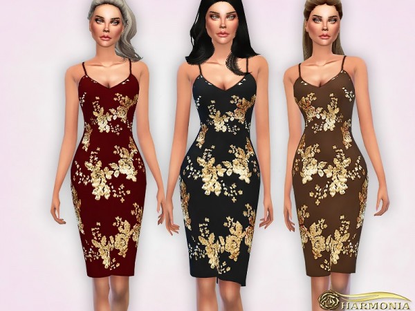  The Sims Resource: Sequin Strappy Plunge Midi Dress by Harmonia