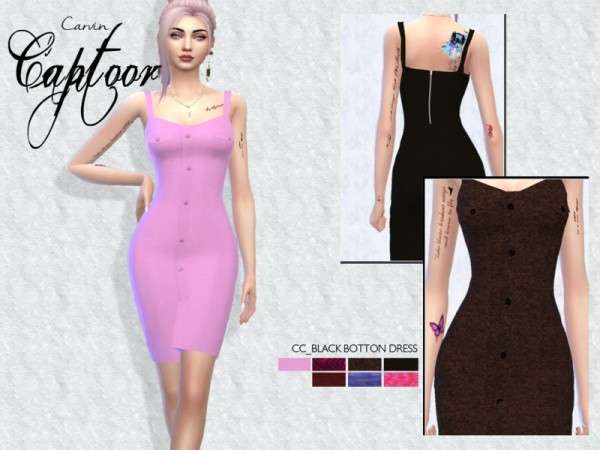  The Sims Resource: Black button dress by carvin captoor