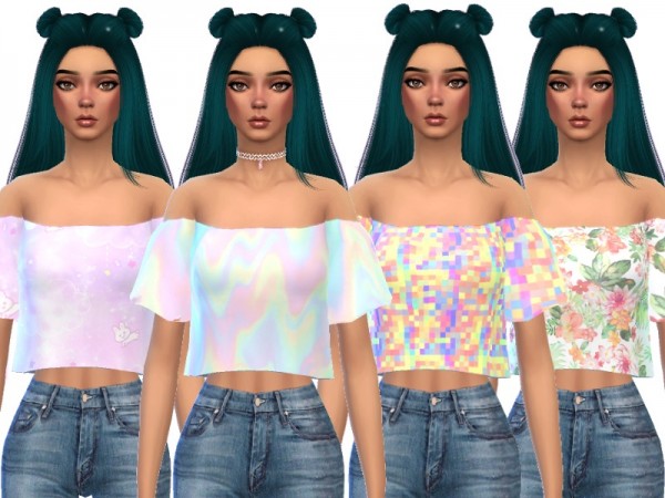  The Sims Resource: Adorable Shoulder Less Crop Top by Wicked Kittie