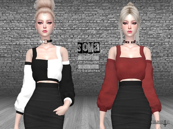  The Sims Resource: SOMA   Off Shoulder Crop Top by Helsoseira