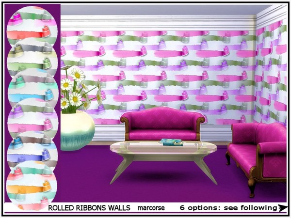  The Sims Resource: Rolled Ribbons Walls by marcorse