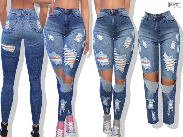  The Sims Resource: Medium Blue Denim Ripped Jeans by Pinkzombiecupcakes