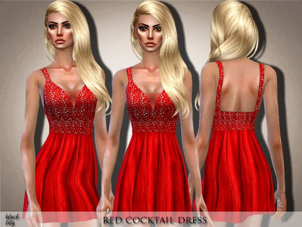  The Sims Resource: Red Cocktail Dress by Black Lily