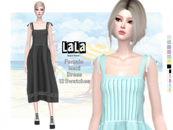  The Sims Resource: LALA   Tie Strap Maxi Dress by Helsoseira