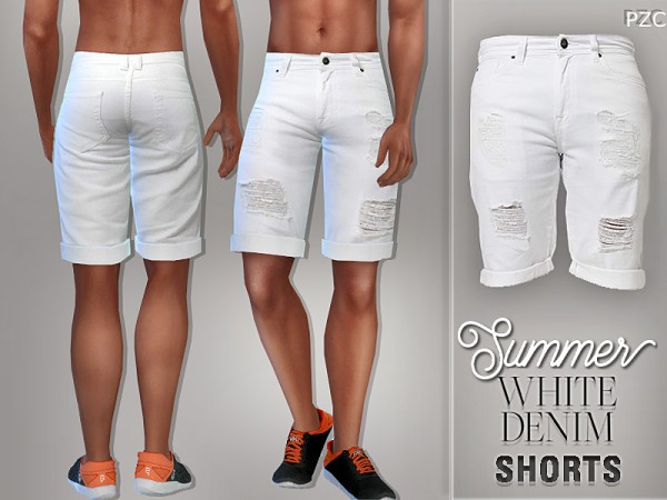  The Sims Resource: White Denim Jeans Shorts For Him by Pinkzombiecupcakes