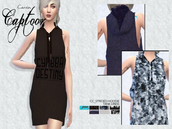  The Sims Resource: Striped Hoodie Tank Dress by carvin captoor
