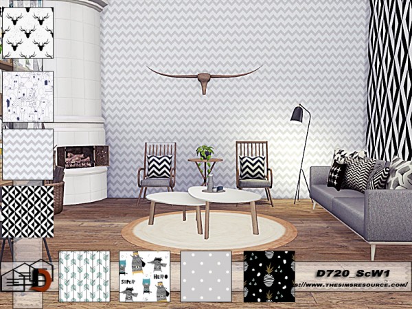  The Sims Resource: Scandinavian wallpapers  set by Danuta720