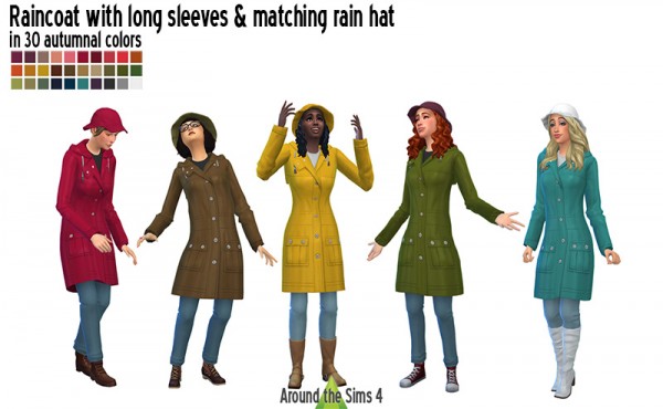  Around The Sims 4: Raincoat with long sleeves and matching rain hat
