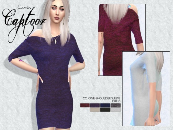  The Sims Resource: Stylish Womens One Shoulder Sleeve Dress by carvin captoor