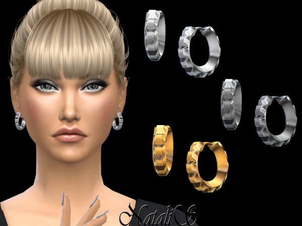  The Sims Resource: Square studs hoop earrings small by NataliS