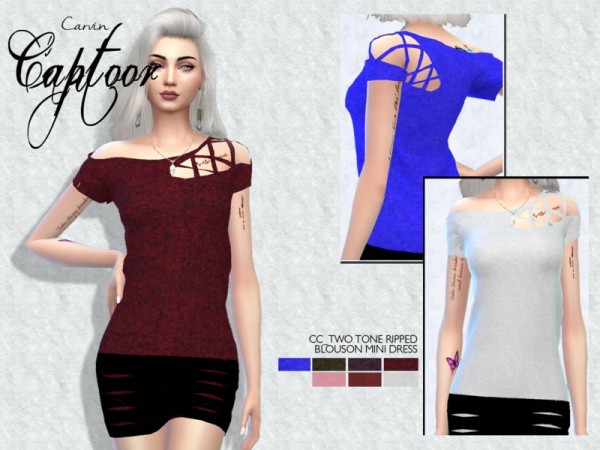  The Sims Resource: Two Tone Ripped Blouson mini dress by carvin captoor