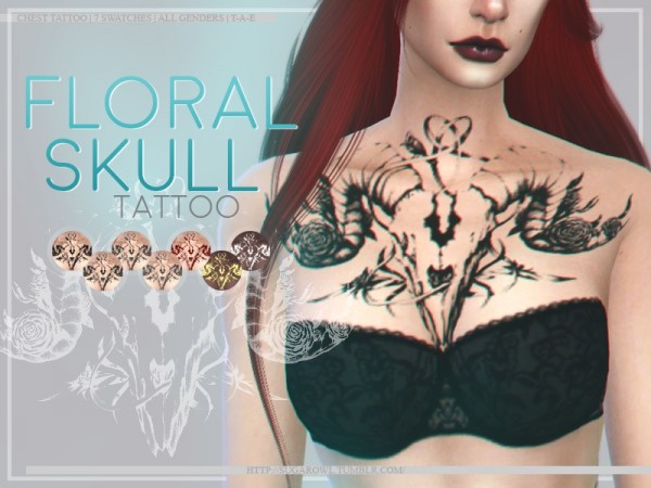  The Sims Resource: Floral skull tattoo by sugar owl