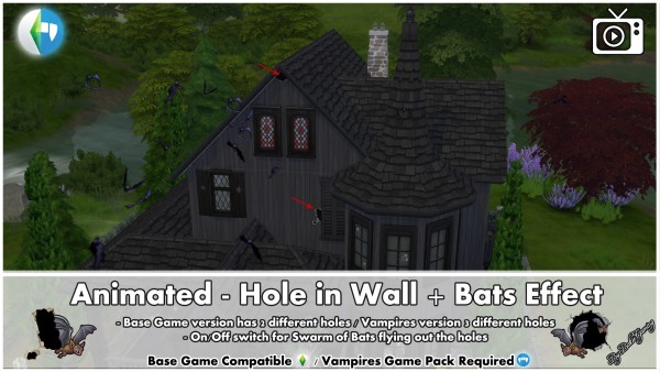  Mod The Sims: Animated   Hole in Wall and Bats Effect by Bakie