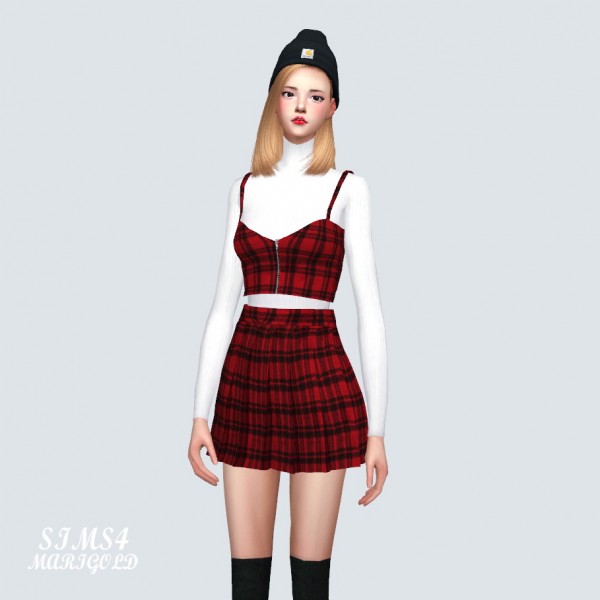  SIMS4 Marigold: Zipper Crop Top With Pleats Skirt