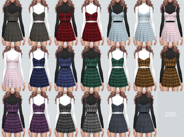 SIMS4 Marigold: Zipper Crop Top With Pleats Skirt • Sims 4 Downloads