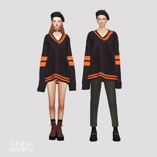  SIMS4 Marigold: Long Sleeves V Neck Sweater