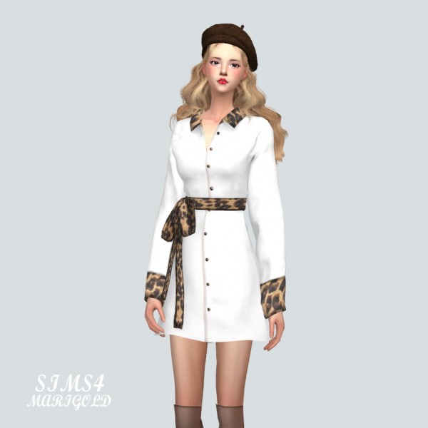  SIMS4 Marigold: Leopard Shirt Mini Dress