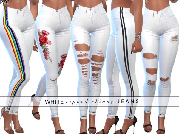  The Sims Resource: White Ripped Skinny Denim Jeans 050 by Pinkzombiecupcakes