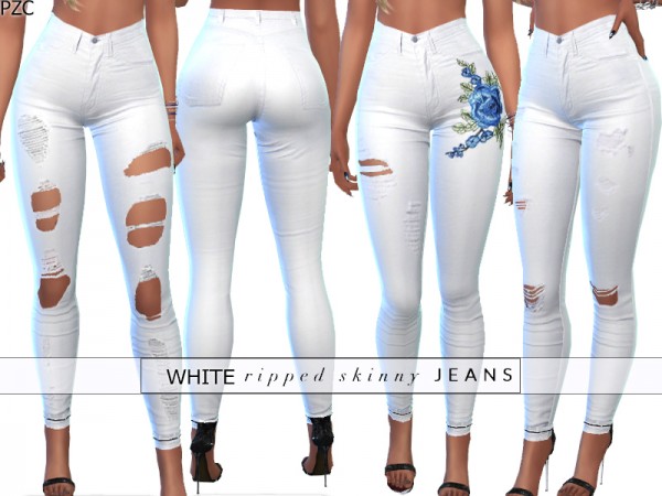  The Sims Resource: White Ripped Skinny Denim Jeans 050 by Pinkzombiecupcakes