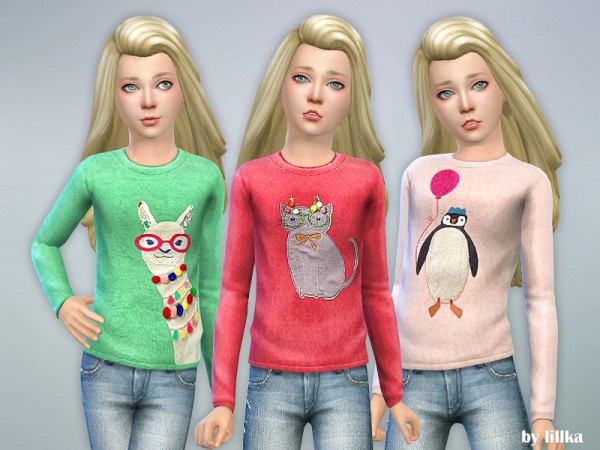  The Sims Resource: Printed Sweatshirt for Girls P34 by lillka