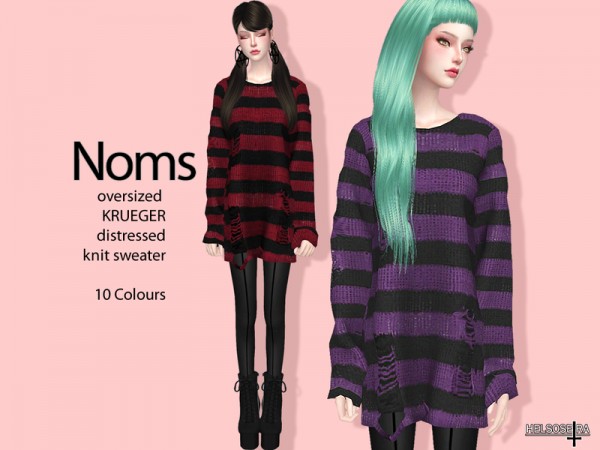  The Sims Resource: NOMS   Oversized Knit Sweater by Helsoseira