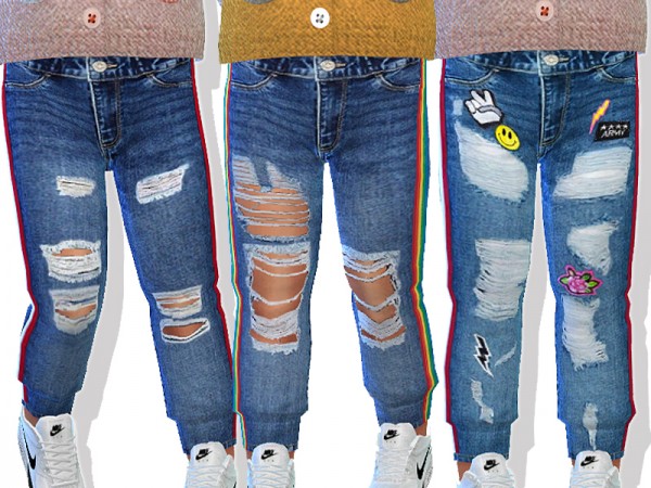  The Sims Resource: Denim Ripped Jeans with Stripes by Pinkzombiecupcakes