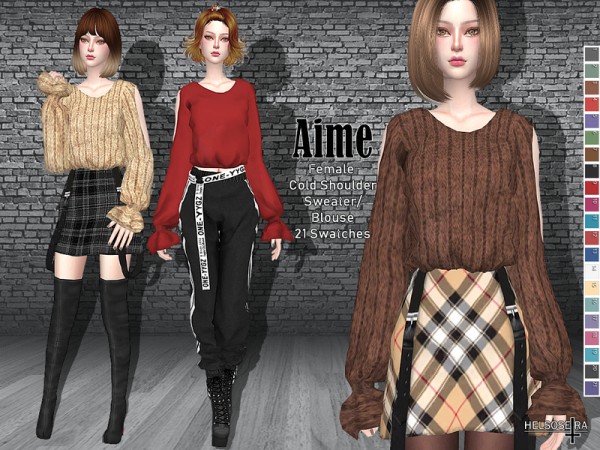  The Sims Resource: AIME Cold shoulder Sweater by Helsoseira