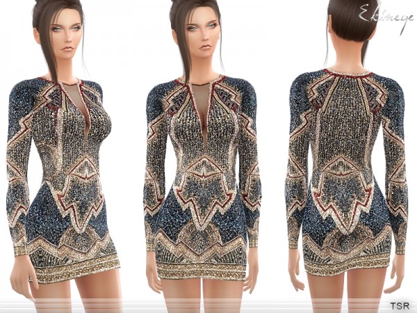  The Sims Resource: Beaded Long Sleeve Dress by ekinege
