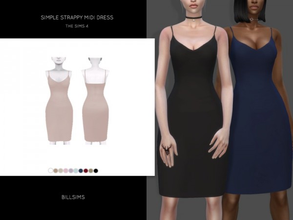  The Sims Resource: Simple Strappy Midi Dress by Bill Sims