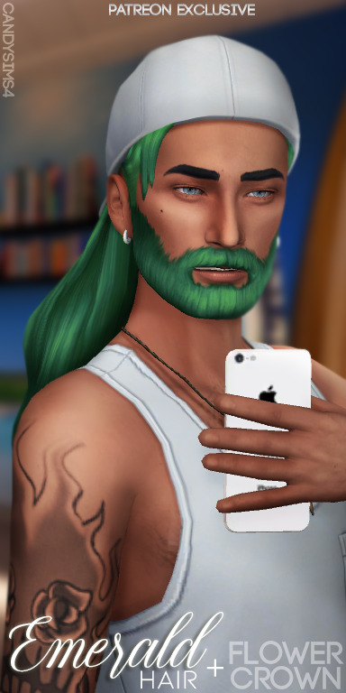  Candy Sims 4: Emerald hair and Flower Crown