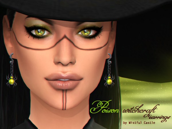  The Sims Resource: Poison witchcraft   earrings by WistfulCastle